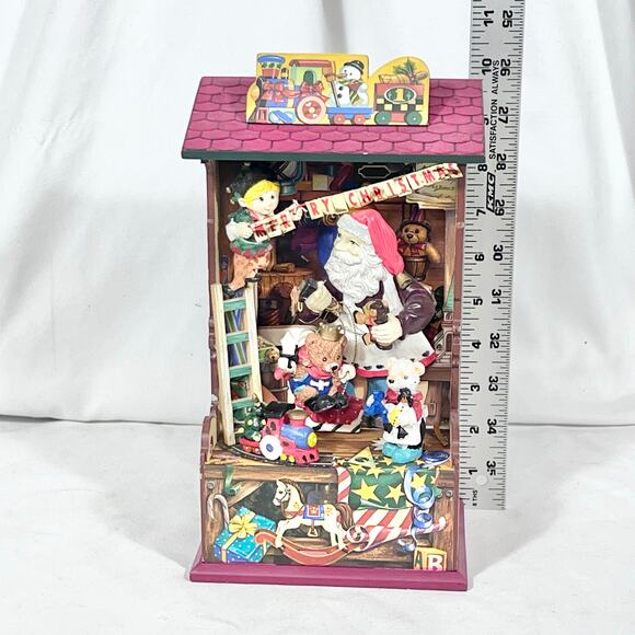 Vintage Santa Clause Christmas Wind Up Musical Animated Stage Wood Working - Picture 7 of 9